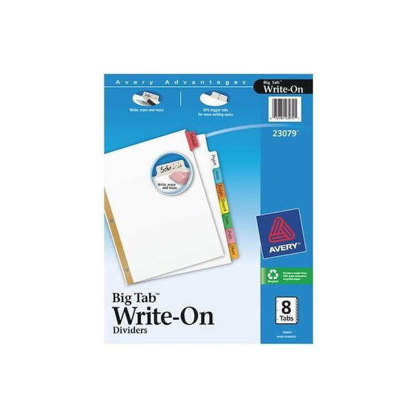 Avery Big Tab Write & Erase Dividers 23079, 8 Multicolor Tabs, 1 Set Pack of 48