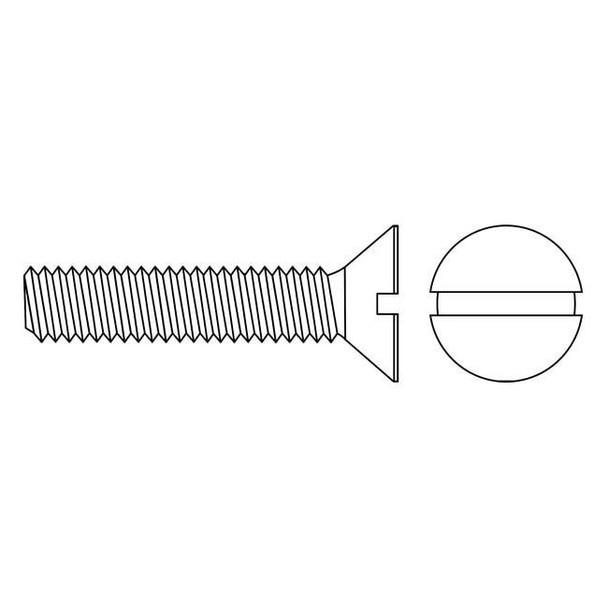 #10-32 x 3/8 in Slotted Flat Machine Screw, Zinc Plated Steel, 100 PK