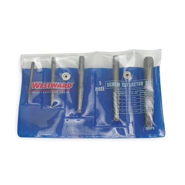 Westward Screw Extractor Set,Carbon Steel,5 pcs. 2RUP8