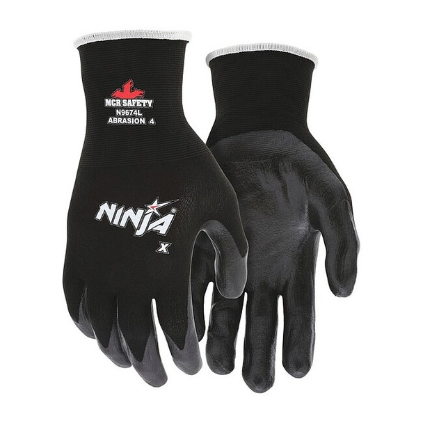 Coated Gloves, Bi-Polymer, Smooth, Palm, 4 Abrasion Level, Black, M (8) 1 PR