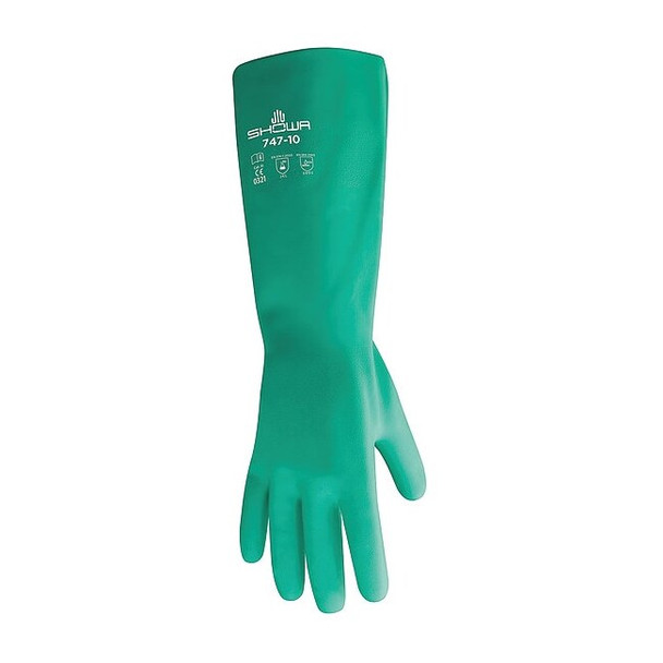 747 Chemical Resistant Gloves, Nitrile, 19 in L, 22 mil, Green, 7, 1 PR