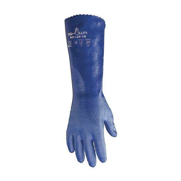 NSK24 Chemical Resistant Gloves, Nitrile, 14 in L, 15 mil, Blue, 8, 1 PR