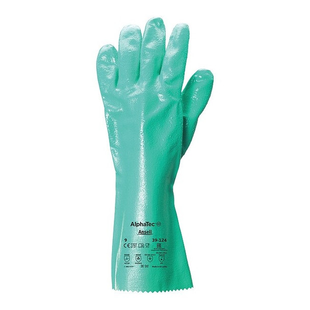 Chemical Resistant Gloves, Nitrile, 14 in L, 47 mil, Green, 9, 1 PR