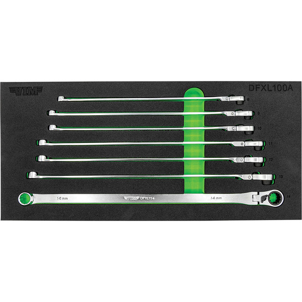 7 PC. DEEP SPLINE RATCHETING FLEX HEAD XL WRENCH SET (8-14MM) DFXL100A