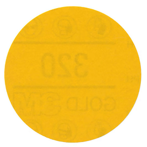 3M™ Hookit™ Gold Abrasive Disc 09216, 320, 3 in (75 mm), No Hole, 50 Discs/Carton, 4 Cartons/Case 09216