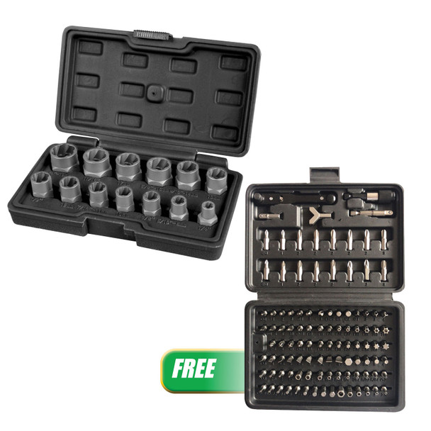 Buy (1) 13-Pc. 3/8 Drive Bolt Extractor Socket Set Get (1) 105 PC Master Bit Ratchet 513P