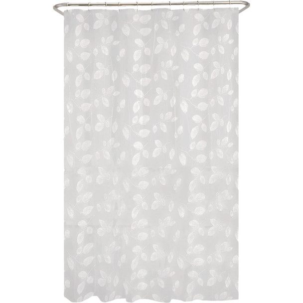 Zenna Home 70 In. x 72 In. Just Leaves White Waterproof PEVA Shower Curtain