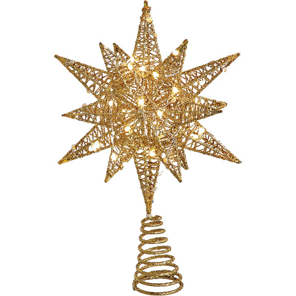 Kurt Adler 11 In. 60 Warm White Twinkling LED Gold Starburst Treetop AD1051GO