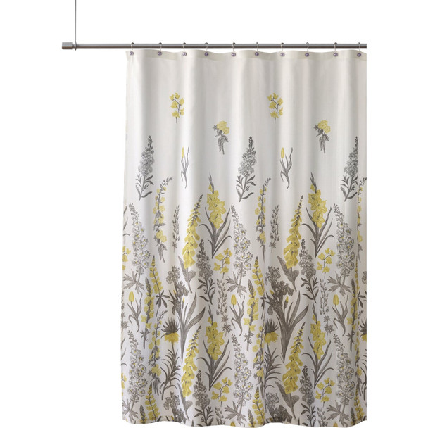 Zenna Home 70 In. x 72 In. Eva Flowers Yellow Decorative Fabric Shower Curtain
