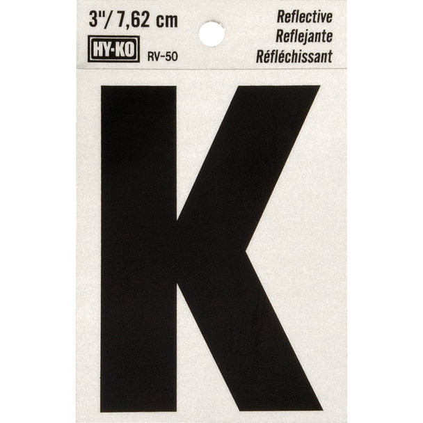 Hy-Ko Vinyl 3 In. Reflective Adhesive Letter, K RV-50K Pack of 10