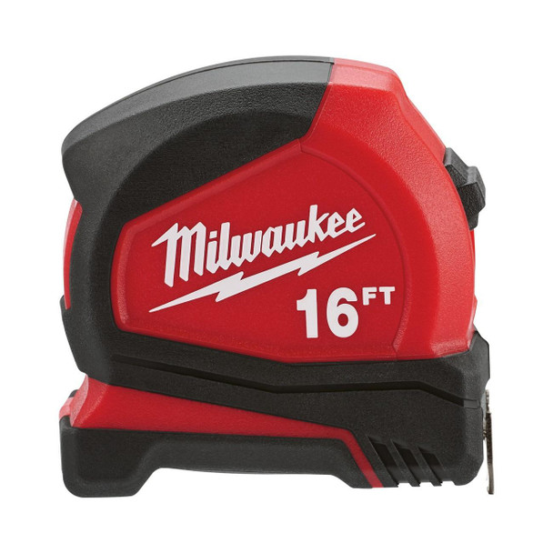 48-22-6616 Milwaukee Compact Tape Measure, Steel, 16 ft L, White/Yellow
