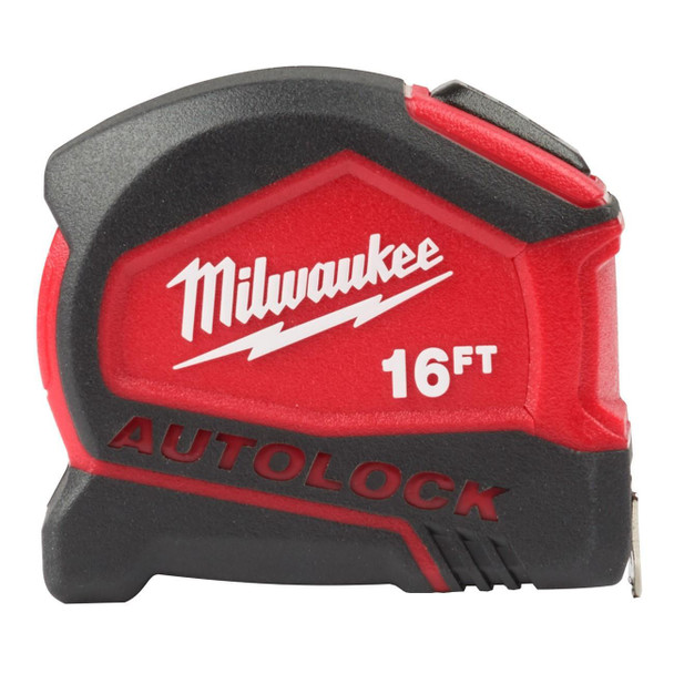 48-22-6816 Milwaukee Compact Auto Lock Tape Measure, Nylon Bond Steel, 16 ft L