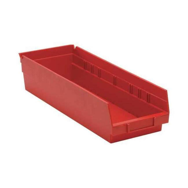 Shelf Storage Bin, Polypropylene, Red, 4 in H, 6 5/8 in W, 17 7/8 in L