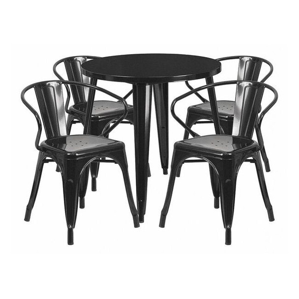 Flash Furniture Black Metal Set,30RD CH-51090TH-4-18ARM-BK-GG