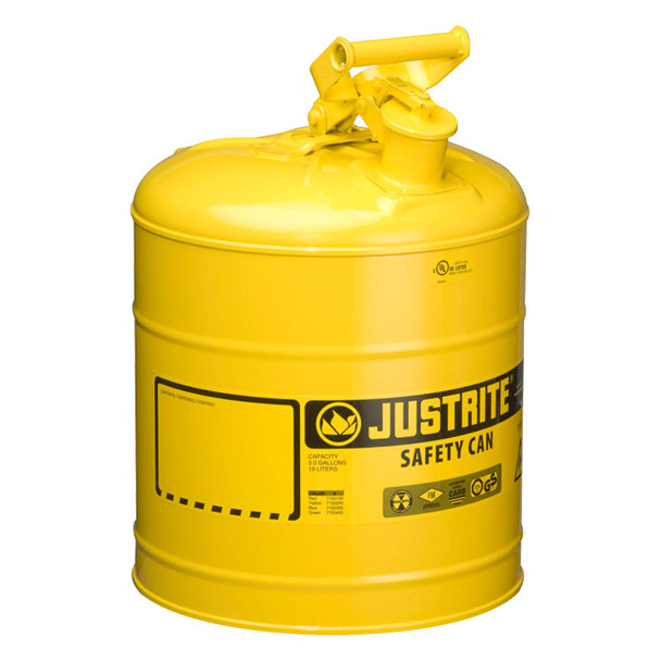Justrite® Type I Safety Can, 5 gal, Yellow, 1/Each