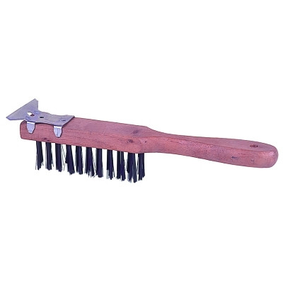 Heavy-Duty Scratch Brushes w/ Scraper, 11.5", 4X11 Rows,Steel Wire, Curved Wood Pack of 12