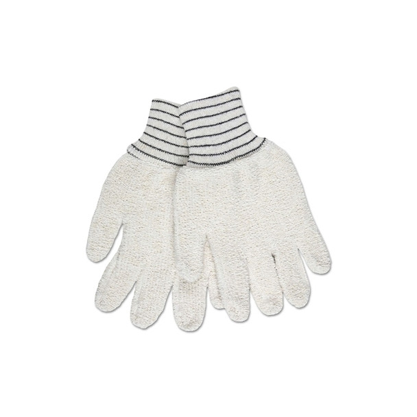 Terrycloth Reversible Work Gloves, Small, Natural, Striped Knit-Wrist Cuff, 18 oz Cotton/Polyester
