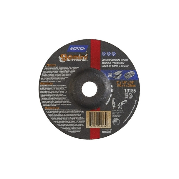 Gemini Depressed Center Wheel, 6" Dia, 1/8" Thick, 7/8" Arbor Pack of 20