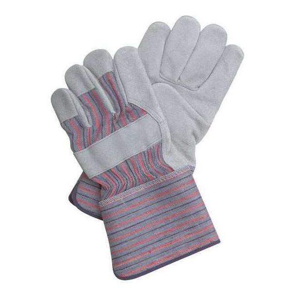 Leather Palm Gloves, Wing Thumb, Gunn Cut, Gauntlet Cuff, XL, Gray/Blue, 1 Pair