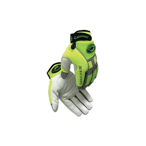 2980 Goat Grain Hi-Vis Reflective Back Knuckle Protection Mechanics Gloves, Neoprene, Medium, Hi-Vis Lime Green
