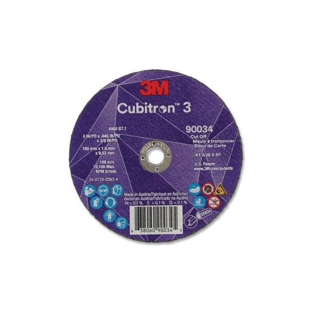 Cubitron™ 3 Cut-Off Wheel, 4 in dia x 0.045 in Thick x 3/8 in Arbor, 36+ Grit, T1