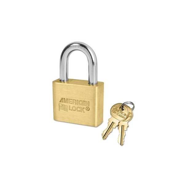 Solid Brass Padlock, 5/16 in dia, 1-1/8 in L, 3/4 in W, Keyed Alike, Keyed - D109 Pack of 6