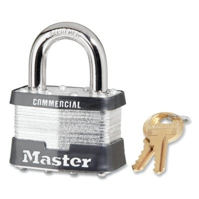 No. 5 Laminated Steel Padlock, 3/8 in dia x 15/16 in W x 1 in H Shackle, Silver/Gray, Keyed Alike, Keyed 3303 Pack of 6
