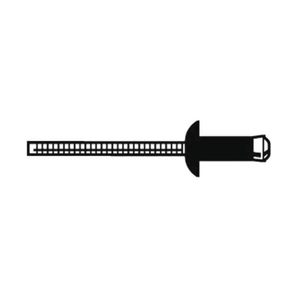 Blind Rivet, Dome Head, 1/4 in Dia., 13/16 in L, Steel Body, 100 PK