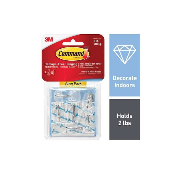 Command Hook, Clear, Plastic, 3/4 in D, 6/Pack 17065CLR-6ES Pack of 12