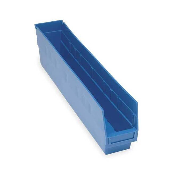Shelf Storage Bin, Polypropylene, Blue, 6 in H, 4 1/8 in W, 23 5/8 in L