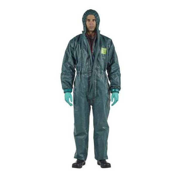 Ansell Chemical Resistant Coveralls, 2XL, Green, Double Zipper GR40-T-92-111-06