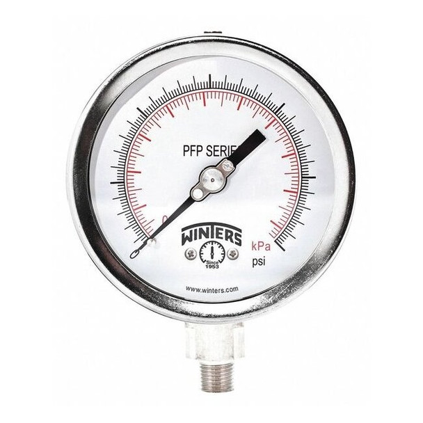 Industrial Pressure Gauge, 0 to 100 psi, 4 in Dial, 1/4 in NPT, Bottom Location
