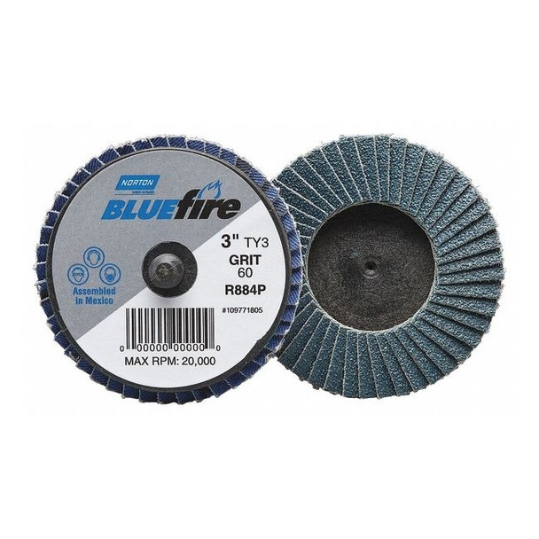 Norton Abrasives Flap Disc,MD,Grit 80,TY 3,2in,Bluefire 77696090168