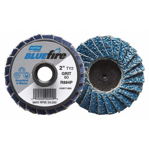 Norton Abrasives Flap Disc,Med,Grit 60,TY 2,3in,Bluefire 77696090182