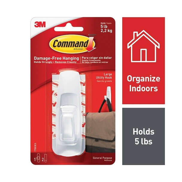 Command Hook, White, Plastic, 7/8 in D 17003