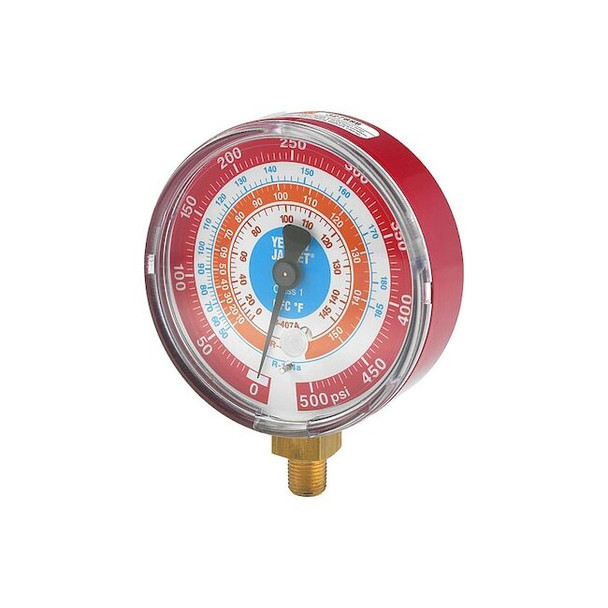 Yellow Jacket High Side Gauge, 3 1/8 in Dia, Red 49151