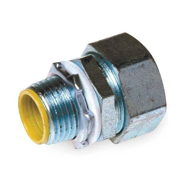 Conduit Fitting Connector, 1 in, Liquid-Tight, Steel, Electro Zinc Plated, Gray