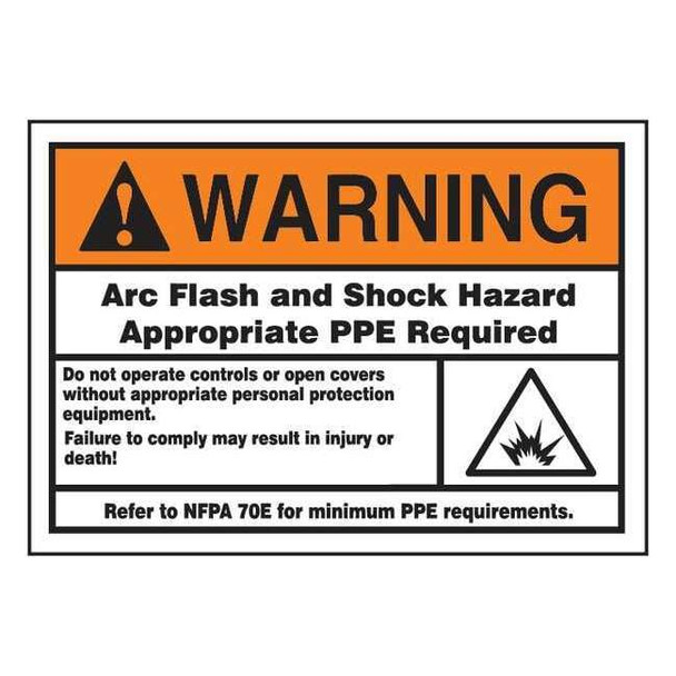 Accuform Label,3-1/2x5,Warning Arc Flash and, LELC374 LELC374