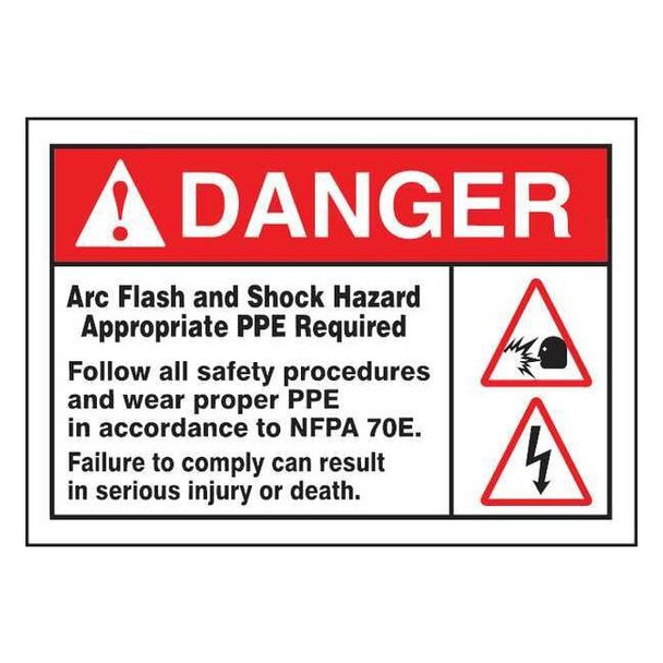 Accuform Label,5x7,Danger Arc Flash and Shock, LELC315 LELC315