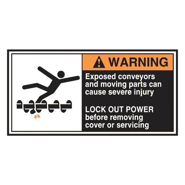 Accuform Label, CEMA, 2-1/2x5, Warning Exposed, PK5, LECN370 LECN370