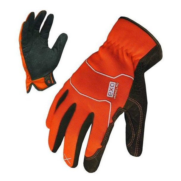 EXO Hi-Vis Mechanics Gloves, Synthetic Leather Palm, Polyester Back, L, Orange