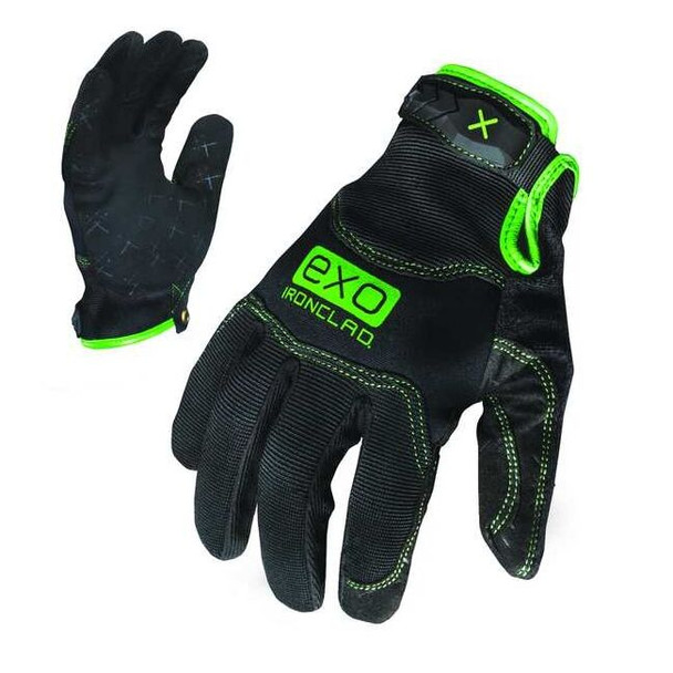 EXO Mechanics Gloves, Synthetic Leather Palm, Polyester Back, XL, Black/Green