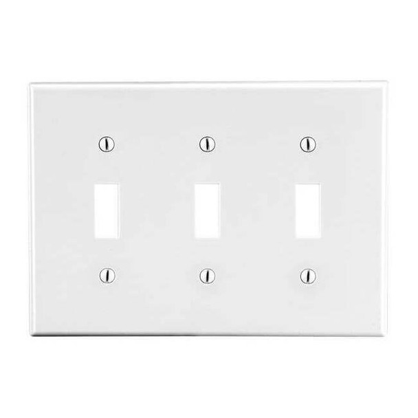 Toggle Switch Wall Plate, Number of Gangs: 3 Plastic, Satin Finish, White