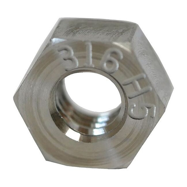 Hex Nut, #6-32, 316 Stainless Steel, Not Graded, Plain, 7/64 in Ht