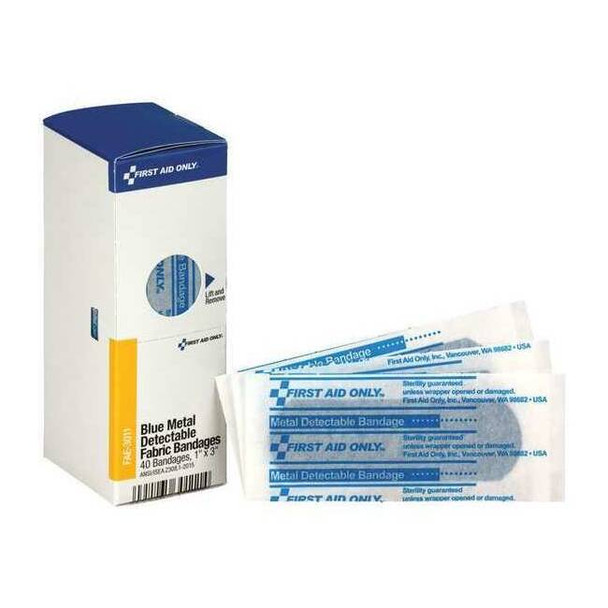 First Aid Kit Refill,1"X3" Blue Metal Detectable Bandages, 40 Per Box