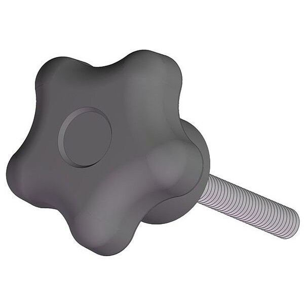 Star Knob with Screw, 1/4-20 Thread Size, 1.00"L, Steel