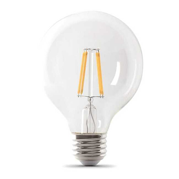 2.5 W, Compact LED Bulb, White, G25, 2700K Temp. Clear, Dimmable