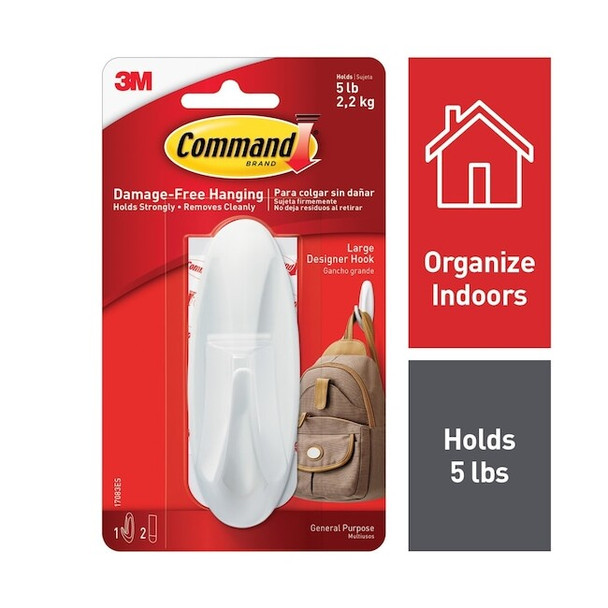 Command Hook, White, Plastic, 1 1/2 in D 17083