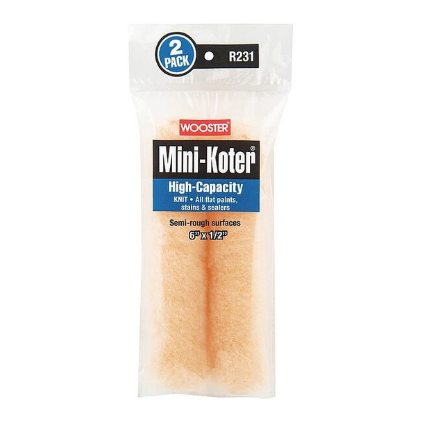 Wooster 6" Mini Paint Roller Cover, 1/2" Nap, Knit Fabric, 2 PK R231-6