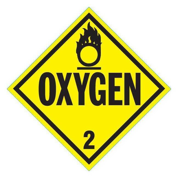 DOT Container Placard, Oxygen, Rigid Styrene, 10-4/5" W x 10-4/5" H